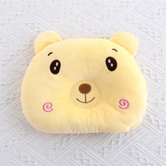 1pc Baby Bear Pattern Oval Shaped Anti-Flat Head Pillow, Comfortable Breathable All-Season Infant Pillow