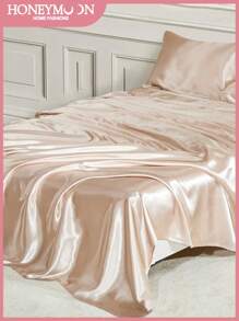 1pc Premium Silky Satin Flat Sheet, Soft Breatheable Wrink-Free Better For Sleep, Luxury Hotel Style, Gift For Mom Dad Friend, Champagne,Deep Pocket Bed Sheet, Soft And Breathable, For All Size Bed -Twin, Full, King, Queen Size Sheet