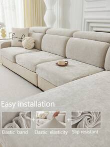1件装弹力沙发套，防滑全覆盖沙发座套，400克高克重雪尼尔面料，四季皆宜，可机洗，防尘，宠物友好，适用于卧室、办公室、客厅组合空间以及L型沙发和1/2/3/4座沙发套 - 淺灰色 - 查看 6