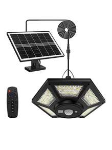 1 pièce 180 LED Lampe solaire d'intérieur/extérieur 1200 LM Lustre, Kit d'éclairage à 5 modes avec télécommande IP65 étanche pour jardin, abri de jardin, gazebo, garage de la maison, terrasse (un-à-un/un-à-deux) Lustre avec télécommande