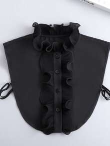 1 件女士雪纺荷叶边领，简约实用，多功能 - 黑色 - 查看 1