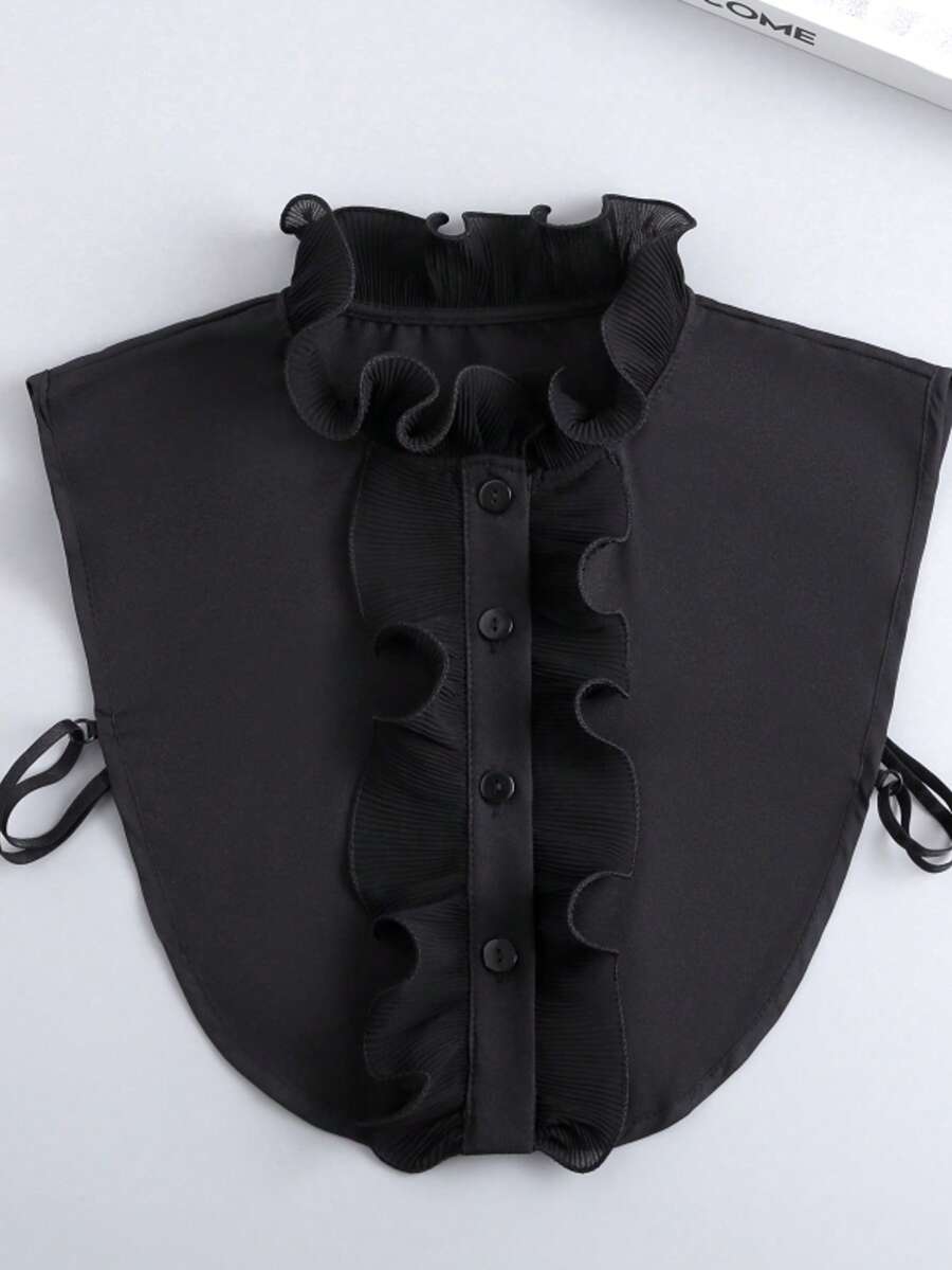 1 件女士雪纺荷叶边领，简约实用，多功能 - 黑色 - 查看 1