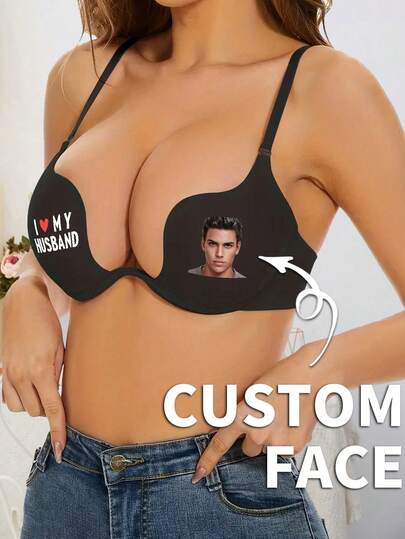 Sutiã push-up com aro e estampa de foto personalizada, com suporte lateral, confortável e elegante, presente exclusivo para namorada/esposa