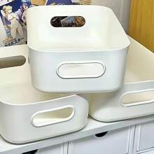 5pcs Small White Rectangular Desktop Storage Boxes - Minimalist Space-Saving Design, Organizes Keys, Cosmetics, Kitchen Items And Drawer Clutter - Home, Bedroom And Office Organization And Shelving Baskets