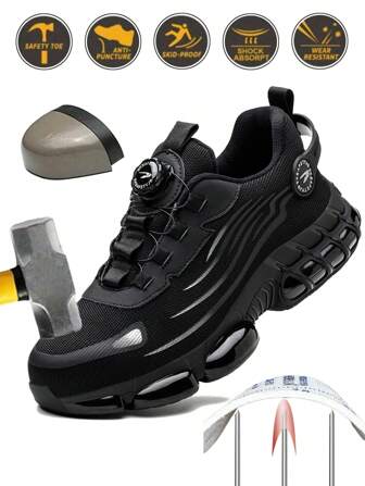 Scarpe di sicurezza unisex con pulsante rotante, confortevoli, antiurto, antipuntura, scarpe da lavoro leggere e traspiranti con protezione per la costruzione