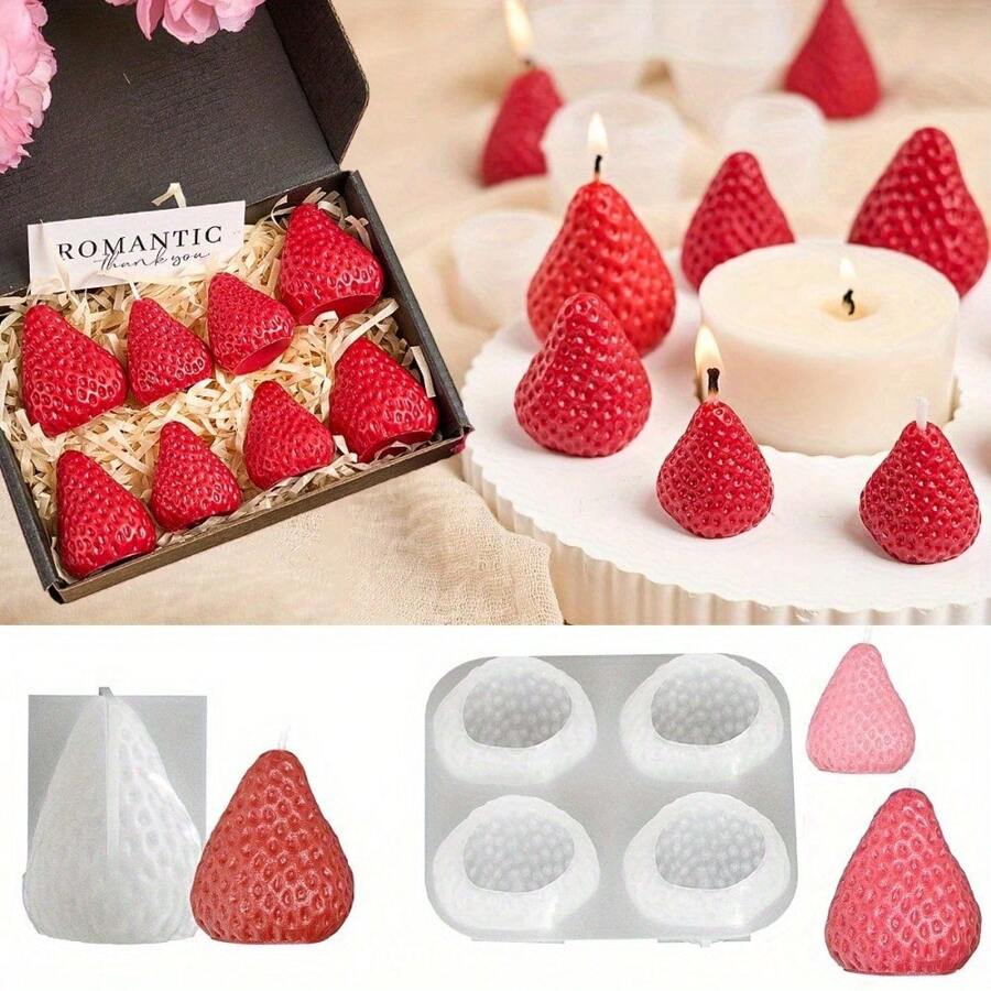Molde de silicona en forma de fresa para velas 3D, molde de artesanía de velas con forma de fruta, suministros de decoración para fiesta, herramienta para decorar pasteles de chocolate, resina y fondant, decoración del hogar, regalo de cumpleaños del Día de San Valentín