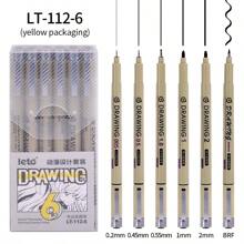 Set de 6 bolígrafos de punta fina negros en miniatura, bolígrafos de múltiples tamaños de línea para dibujos, ilustraciones, bocetos, animación, de vuelta a la escuela