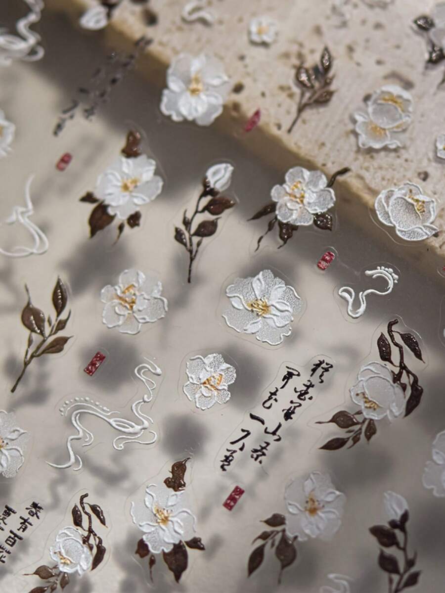 1pc 5D Nail Sticker Soft Relief Chinese Style Camellia Nail Sticker Self-Adhesive Flower Sticker Nail Decoration DIY Nail Sticker - Multicolor - View 1