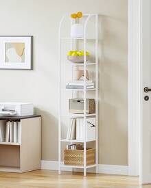 HaluPeit Bookshelf, 6-Tier Standing Shelf, Narrow Shelves, Open Shelf, Industrial Style, Metal Frame, Suitable For Study, Living Room, Bedroom, Kitchen - White - View 5