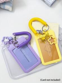 5个装可伸缩证件卡套，带铃铛和星星装饰，多功能卡包，带钥匙扣，适用于公交卡、校园卡、身份证、信用卡，耐用塑料保护套，带滑动盖和挂绳，适用于学生证、餐卡、公共交通卡和地铁卡，硬质卡套，证件套（5种颜色可选）
