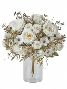 1 束人造花假牡丹花束丝绸牡丹玫瑰雏菊花散装适用于家居婚礼派对装饰餐桌中心装饰 - 白色 - 查看 5