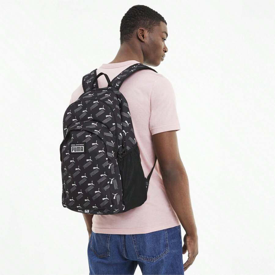 All Over Puma Logo Backpack Black/White - Black and White - View 1