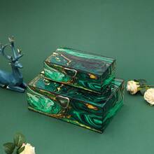 2pcs Set Luxury Natural Stone Glass Jewelry Storage Box - Green Two Piece Set - View 5