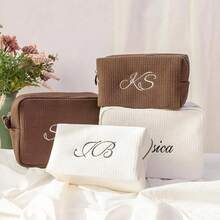 Personalized Waffle Travel Cosmetic Bag, Custom Embroidered Toiletry Bag, Bridesmaid Gift, Gift For Mom, Design, Material, Cute, Contracted, Funny, Kawaii, Y2K, Minimalist, Commuting, Business Casual, Basics, Custom, Personalized, Customized, Ideal Gifts For Him, Her, Friends, Girlfriend, School Supplies, Back To School,New Year Glamour - Multicolor - View 3