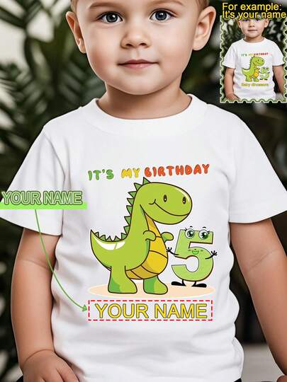 ¡Es mi cumpleaños! Camiseta deportiva personalizada con diseño de dinosaurio y estampado creativo de 1 a 8 años, para niños pequeños, color blanco, entrega rápida