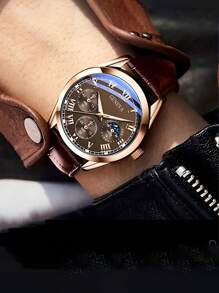 1pc Men's Business Wrist Watch Men Watches Top Brand Luxury Wristwatch Men's Clock Quartz Sport Watch Gift Men's PU Leather Band - Elegant & Comfortable Casual Watch