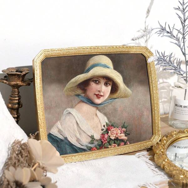 European And American French Style Retro Square Striped Antique Photo Frame Table Photo Gold Classical Resin Picture Frame Wall Hanging For Birthday Graduation Gift Desktop Display