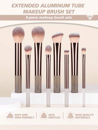 8 Pcs Professional Makeup Brush Set, High Quality Including Powder Brush, Blush Brush, Contour Brush, Eye Shadow Brush, Highlighter Brush, Makeup Tools For Flawless Base Makeup