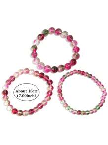 1 pieza Pulsera elástica con cuentas de estilo bohemio con sandía y cuarzo fantasma, cuentas redondas de piedras naturales, accesorio diario y festivo para mujer, se ajusta a todas las estaciones