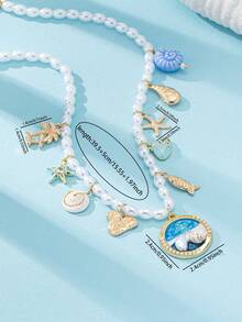 1件夏季海滩风项链，女士海洋海星项链，仿珍珠串珠项链，波西米亚风配饰，适合度假和派对佩戴 - 彩色 - 查看 3