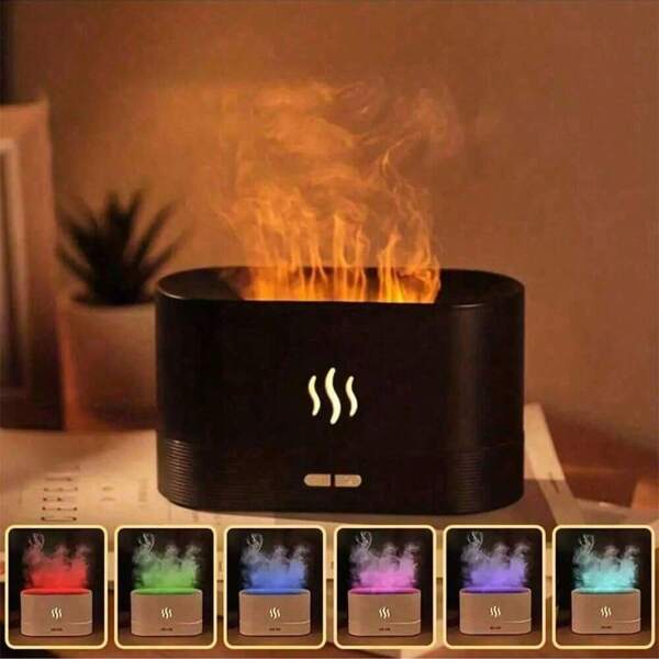 1pc Colorful Humidifier, Dynamic Sound Pickup Home Large Capacity Fog Volume, Air Aromatreatment Machine 3D Simulation Flame Aromatherapy Machine Home Desktop Indoor Diffuser Essential Oil Diffuser Automatic Spray Simulation Of Volcanic Flame Aromatherapy Machine