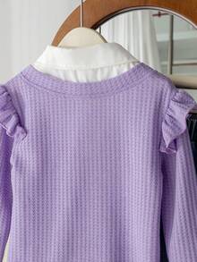 Young Girl Casual Long Sleeve 2 In 1 Top And Denim Pants Set