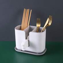 1pc Multi-Functional Groove Cutlery Holder, Lightweight Luxury Draining Chopsticks Barrel, Spoon Rack - Multicolor - View 10