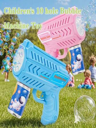 New 10 Hole Cartoon Space Bubble Machine With Cartoon Fun Design, Built-In Color Lights, One Click Fully Electric 10 Hole Bubble, Suitable For Children's Summer Outdoor Sports, Outdoor Entertainment, And Holiday Gifts
