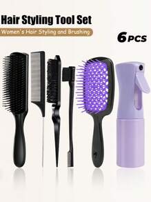 1pc/3pcs/4pcs/6pcs Hair Brush Comb Set For Curly Hair With Hair 200mlSpray Bottle, Teasing Hair Brush Rat Tail Comb Edge Brush For Hair Stylist Women Detangling Brush Set, 9 Row Brush Sides Hair Edge Brush Set For Wet And Dry Hair
