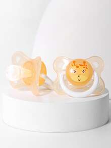 2pcs Baby Animal Pattern Silicone Pacifier, Round & Flat Head, Suitable For 0-1 Year Old Babies, Daytime & Nighttime Use - Multicolor - View 6