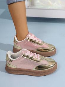 儿童时尚2025百搭平底鞋，轻便休闲拼接运动鞋，