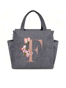 Personalized Initial Recognition Grey Insulated Lunch Bag - Canvas Thermal Lunch Tote, Zipper Closure, Large Capacity Aluminum Foil Lining, Suitable For Work And School Use, Portable Handheld Lunch Bag, Food Cooler Bag, Ideal For Work, School, Travel, And Women's Day Gift. Lightweight Reusable, Splash-Proof, Suitable For Picnics, Office, School And Outdoor Activities - Easy To Clean, Water-Resistant, Compact Design. - Grey - View 18