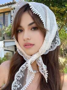 1pc Women's Lace Triangular Scarf, Lightweight Breathable Summer Headband, French Style Hair Accessories