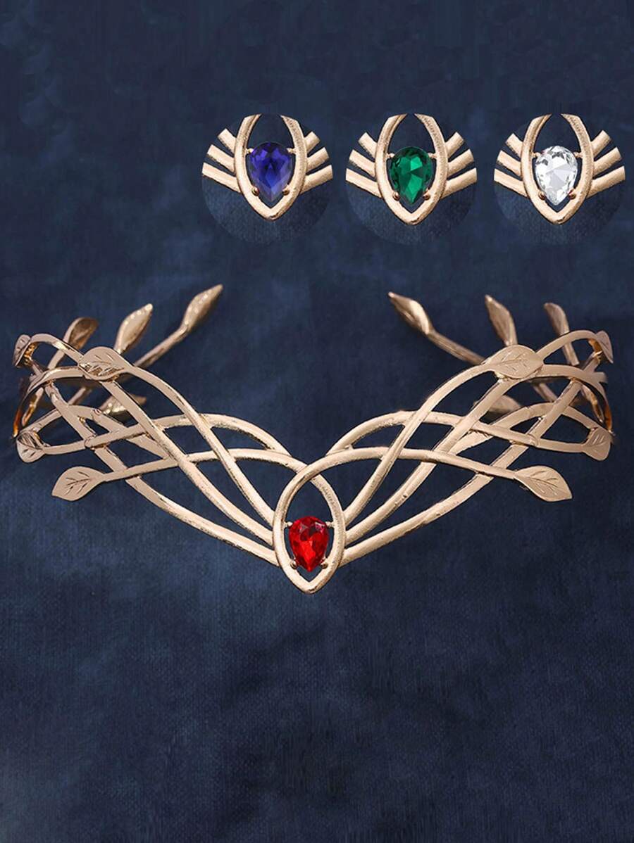 1pc Greek Mythology Goddess Warrior Alloy Rhinestone Leaf Headband, Anime Cosplay Accessory, Retro European Style Creative Hair Jewelry, Fashion Stage Photography Prop