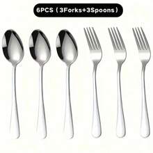 6pcs/12pcs Stainless Steel Silverware Set, Heavy Duty Forks And Spoons, Salad Forks And Spoons, Suitable For Restaurants, Hotels, Parties, Christmas, Thanksgiving, Picnics,School Supplies