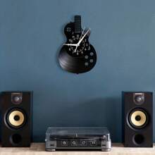 Vintage Rock Guitar Vinyl Record Wall Clock, Retro Music Black Clock, Bedroom Home Decor, Ideal Gift For Guitar Masters And Players