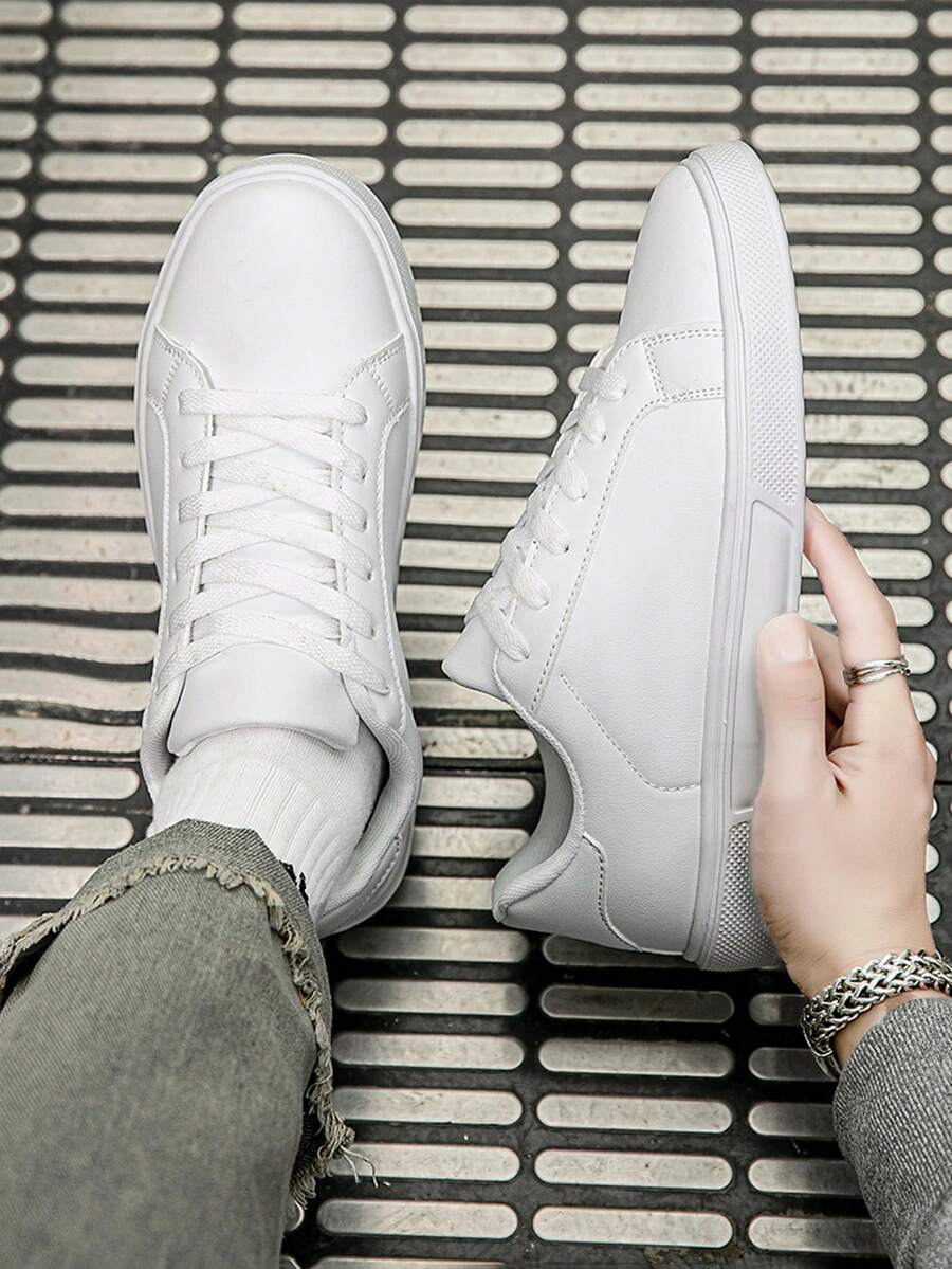 Couple Shoes Size 36-45 White Women Casual Shoes Men Sports Shoes, Lace-Up Soft Sole Flat Comfortable Men Shoes, Lightweight Low-Top Everyday Sneakers - White - View 1