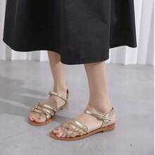 Casual Elegant Fashion Simple Flat Sandals - Gold - View 2