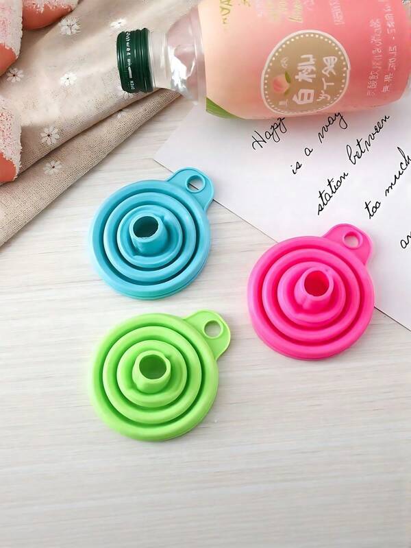 3 Pcs Random Color Foldable Funnels, Household Plastic Funnels, Food Funnels, Foldable Kitchen Funnels For Pouring Oil, With Silicone Funnels For Camping,Easy To Carry - Heat Resistant, & Odorless Wide Mouth Gadget - Perfect For Transferring Liquid, Powder & Dry Ingredients