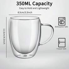 Espresso Cups, Double Wall Glass Coffee Mugs With Handle, Clear Coffee Cups, Cappuccino Lattee Tea Cup, Insulated Glassware For Hot Cold Coffee,4 Pack,12 Oz - Clear - View 3