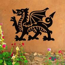 1 pieza Decoración de pared de metal con diseño de dragón galés, elegante decoración interior y exterior, adecuada para jardín, hogar y ocasiones especiales, construcción de metal resistente, diseño de fácil colgado