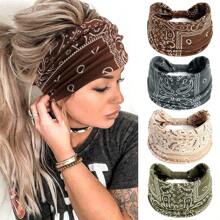 4 Packungen Vintage Paisley Muster Stirnbänder, bunte Bandana Sport Schweißbänder, Yoga Haarzubehör, Boho Stil, Polyestermaterial elegante Haarbänder