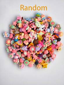 10 buc/20 buc/30 buc/50 buc/100 buc Set asortate drăguțuri cu design din rășină pentru pantofi, decorațiuni de pantofi DIY colorate la modă pentru papuci, sandale, modele aleatorii, cadou pentru petrecerea de aniversare - Multicolor - Vizualizare 2