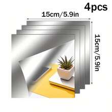4/8pcs, 15/20/25/30cm Acrylic 3D Square Mirror Wall Sticker Decor, 1mm Thick, Suitable For Bedroom, Living Room, Office, Kitchen, Bathroom, Garage Entrance, Dance Studio, Gym, Yoga, Shatterproof, Removable Self-Adhesive Acrylic Mirror, Wall-Mounted Vanity Mirror, Full-Length Mirror, Polished Surface, No Frame Required Stickers Personalised Stickers