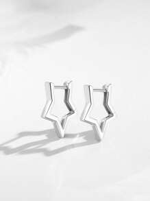 TONGZHE 1 Pair 925 Sterling Silver Star Shaped Hoop Earrings, Minimalist Jewelry For Women