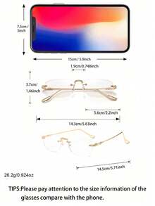 1 件/2 件男女通用方形无框复古金属臂时尚眼镜，旅行时尚眼镜 - 無色 - 查看 3