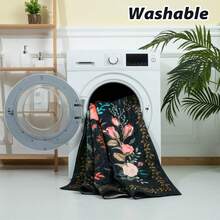 Area Rug For Living Room, Low Pile Non Slip Floral Printing Carpet, Washable Rug For Bedroom Dining Room Playroom Office - 黑色 - 查看 4