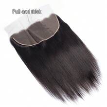 Frontal 13x6 de 20 pulgadas de cabello humano virgen brasileño de 12A, cierre frontal de encaje transparente HD de color negro natural - Natural Black - Ver 6