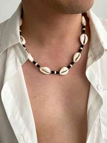 1pc Fashionable Shell Necklace, Casual Everyday Wear For Men - Black and White - View 8