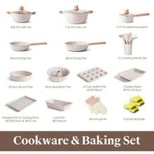 RIOVARM Induction Pot And Pan Set, Non-Stick Pot & Pan Sets With Lid, Granite Cookware Set Without PFOA, Kitchenware Set With Bakeware Set, Soup Pot, Casserole Cooking Utensils